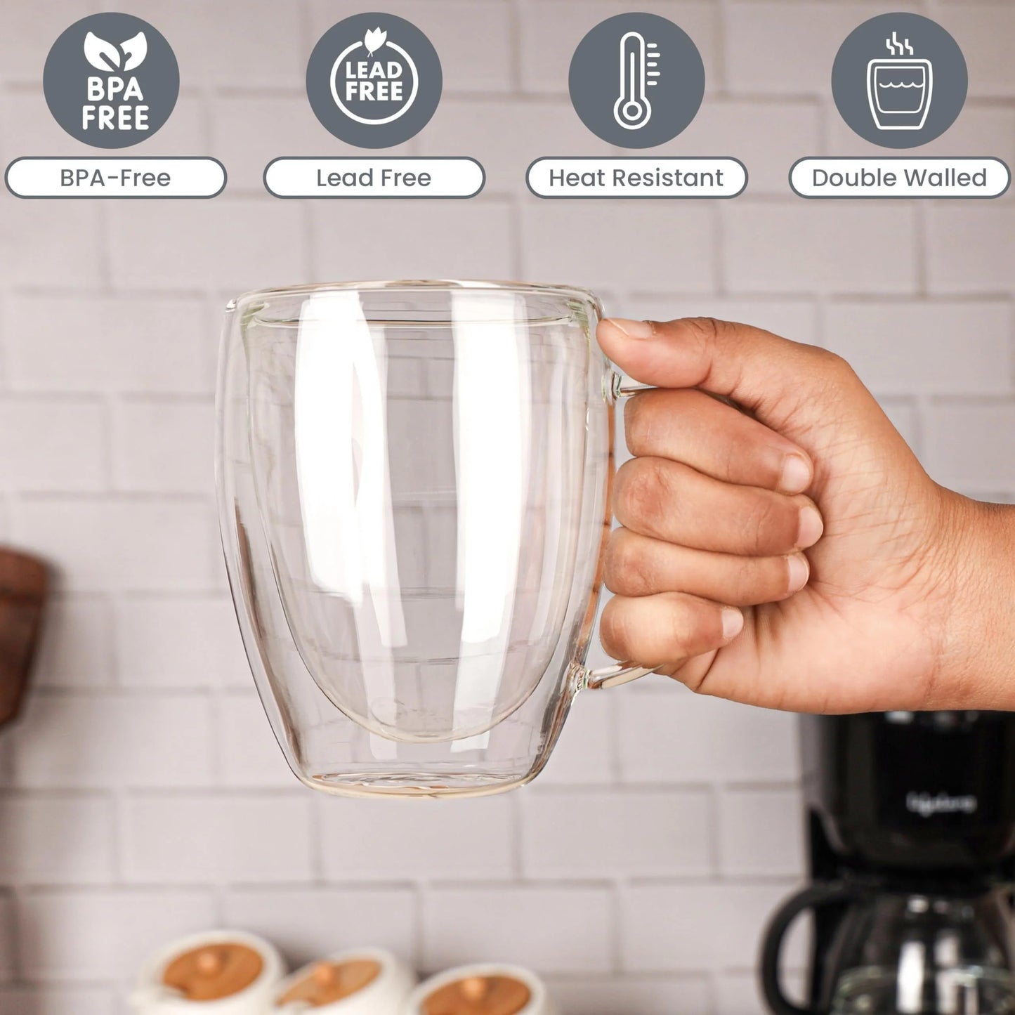 Taza Elegante de Doble Fondo de Vidrio